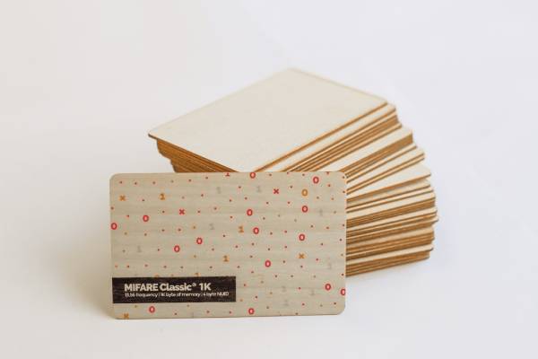 Mifare® wood cards manufactured by Akrocard