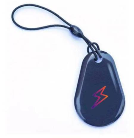 Custom epoxy RFID keyfob with red lightning bolt design